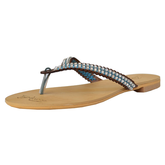 TOSCA BLU Sandalen mit Strass aus Leder AZZURRO