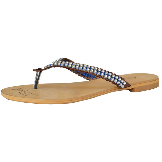 TOSCA BLU Sommer Sandalen mit Strass aus Leder Blau