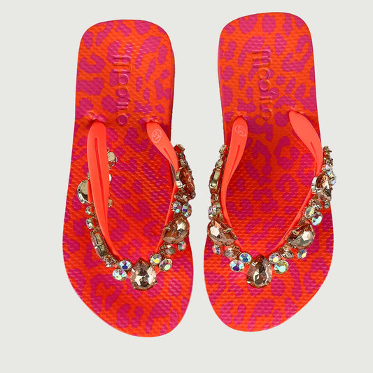 Mooilo Damen Sandalen Leo Orange mit Clutch