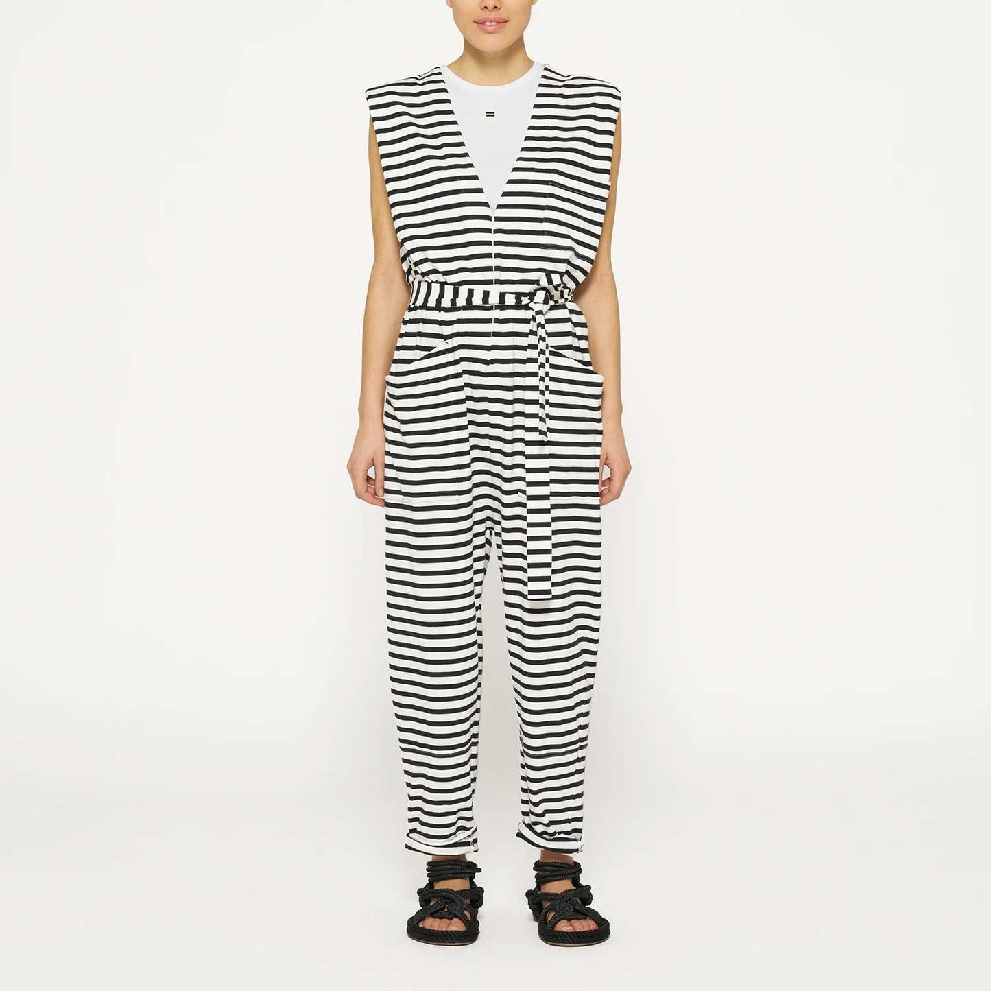 10 Days Damen Proud Jumpsuit Stripes 20-083-4202 in ecru black
