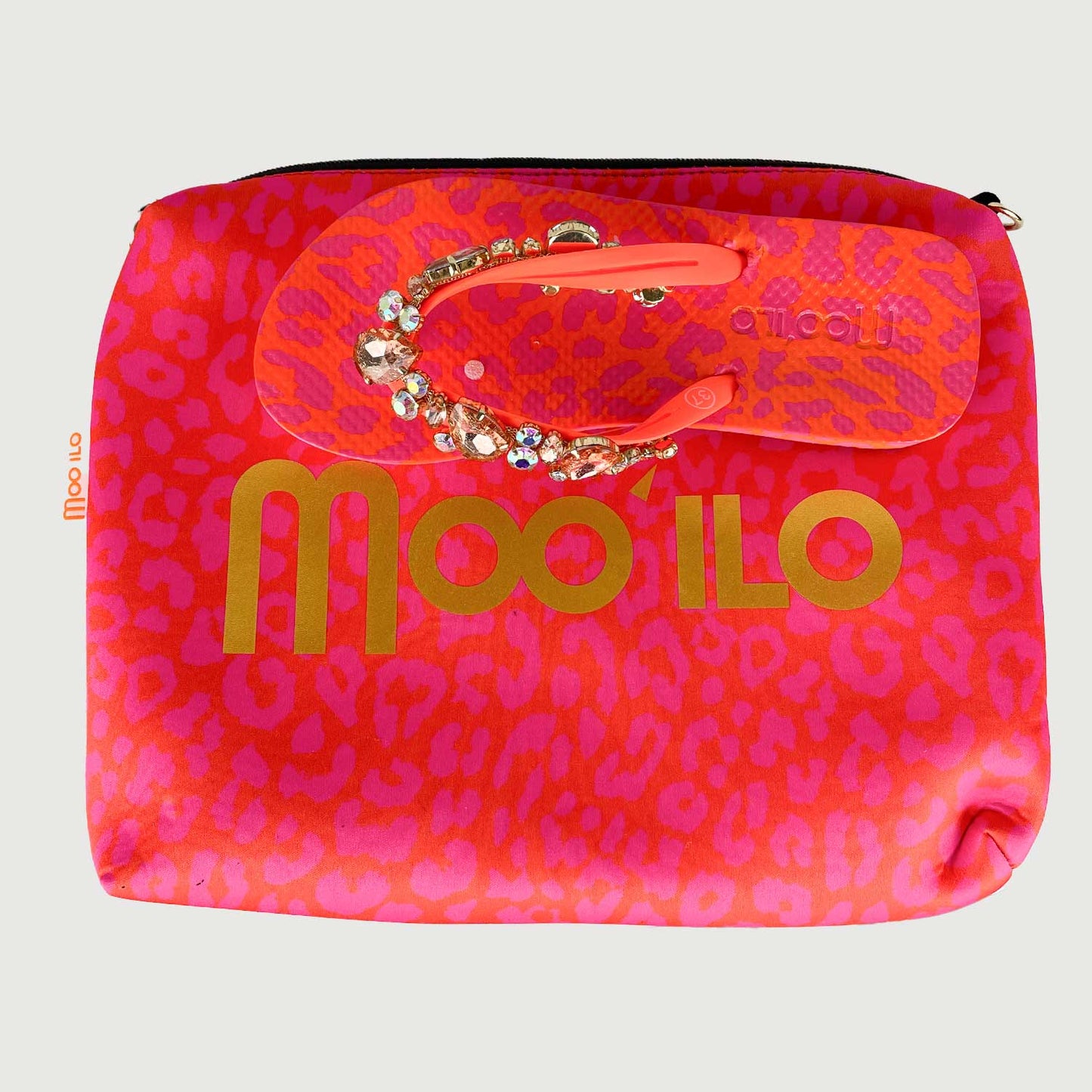 Mooilo Damen Sandalen Leo Orange mit Clutch