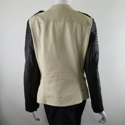 Milestone Damen Lederjacke 531044 40256 Lamm Schwarz Beige