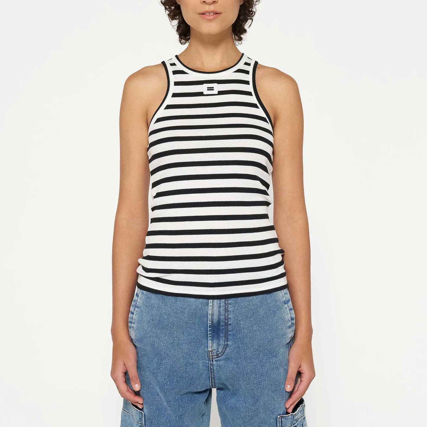 10 Days Damen Tank Top Rib Stripe 20-455-4201 in ecru black