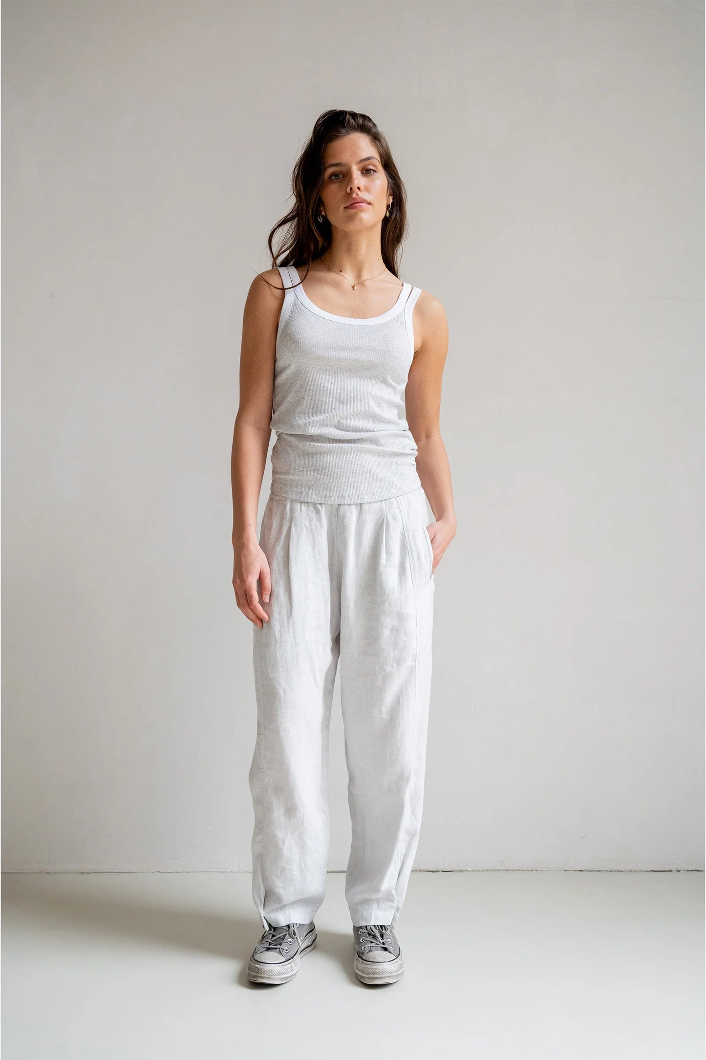 PENN&INK Damen Singlet S25F1640LTD grey melange white