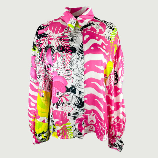 Miss Goodlife Damen Bluse Retro Tiger MG8894 in black white pink