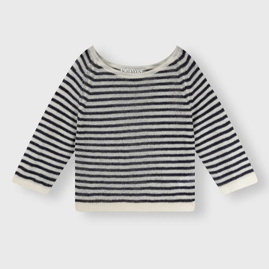 10 Days Damen Thin Knit Sweater Stripe 20-617-4201 in ecru night sky