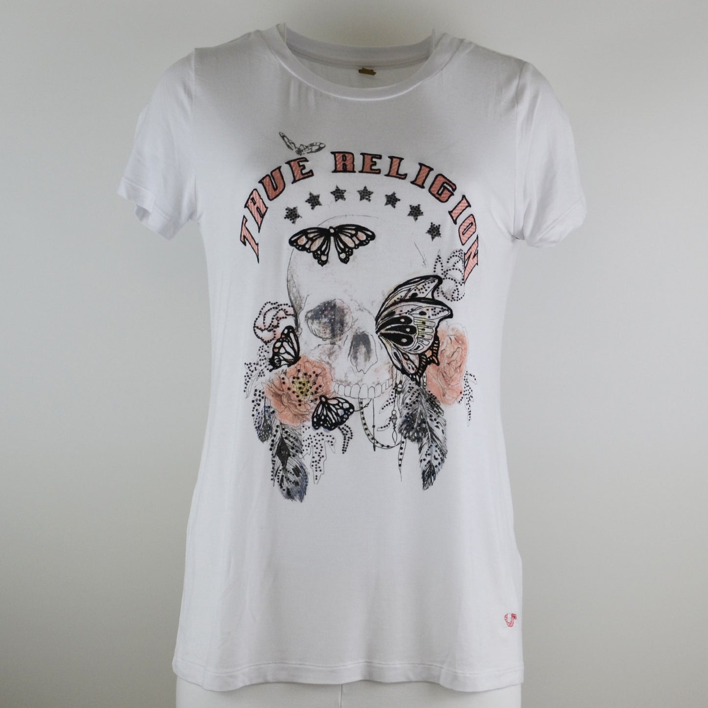 TRUE RELIGION Damen T-Shirt Butterfly Skull in Weiss