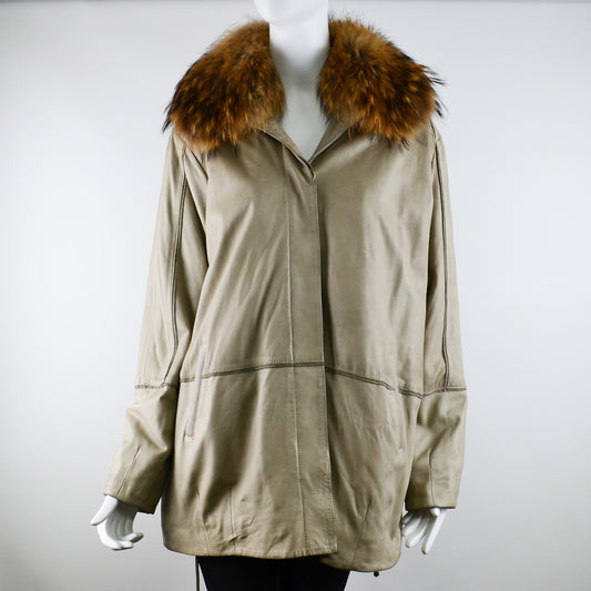 SCHYIA Damen Ledermantel 268 Lamm Leder und Raccoon Pelz