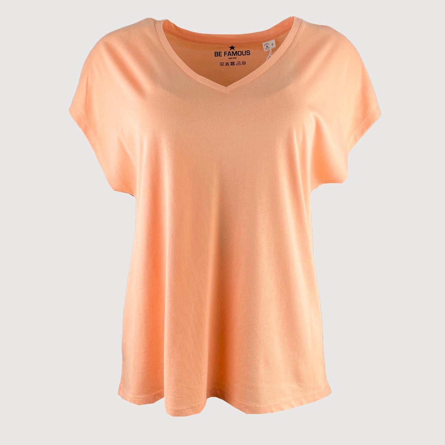 Be Famous Damen T-Shirt BFW2303-5-1 V-Neck in Apricot