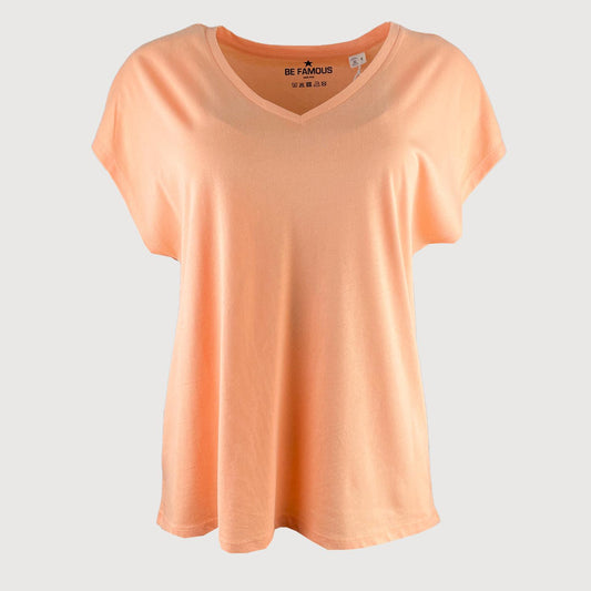 Be Famous Damen T-Shirt BFW2303-5-1 V-Neck in Apricot