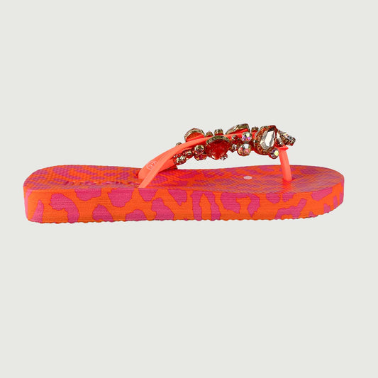 Mooilo Damen Sandalen Leo Orange mit Clutch