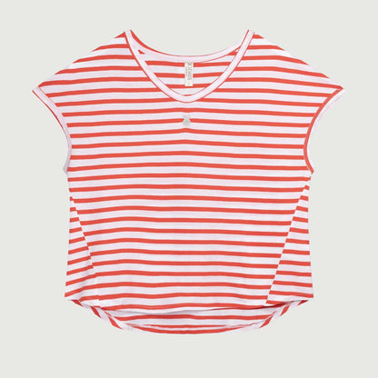 10 Days Damen Tee Stripes 20-753-4202 in Weiss Poppy Red