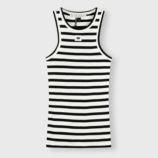 10 Days Damen Tank Top Rib Stripe 20-455-4201 in ecru black