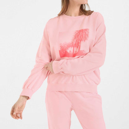 Juvia Damen Oversized Sweatshirt Palm Print 820 21 401 in 720 flamingo