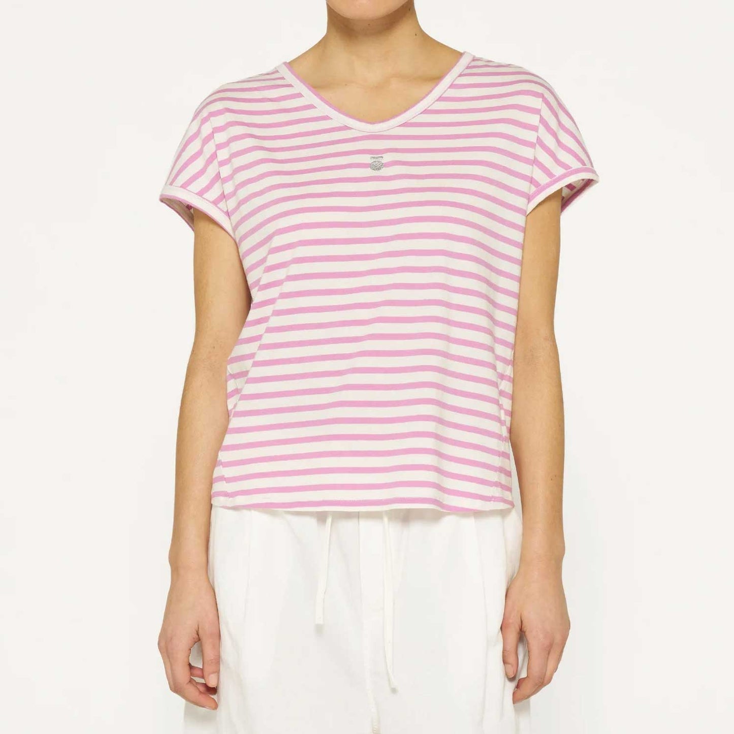 10 Days Damen Tee Stripes 20-753-4202 in ecru violet