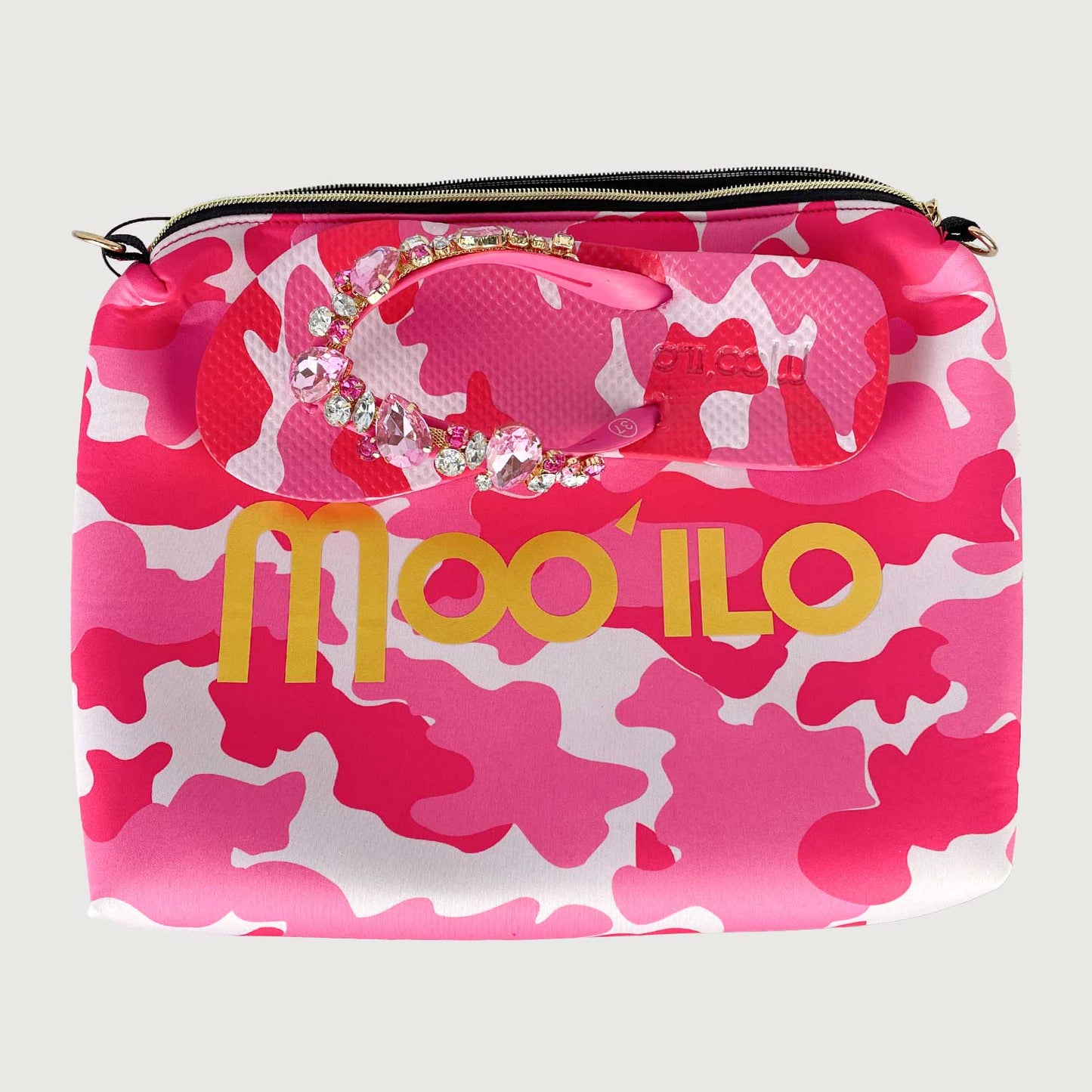 Mooilo Damen Sandalen Camo Pink mit Clutch