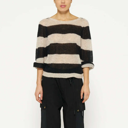 10 Days Damen Sweater Thin Knit Stripes 20-606-4202 in Safari Black
