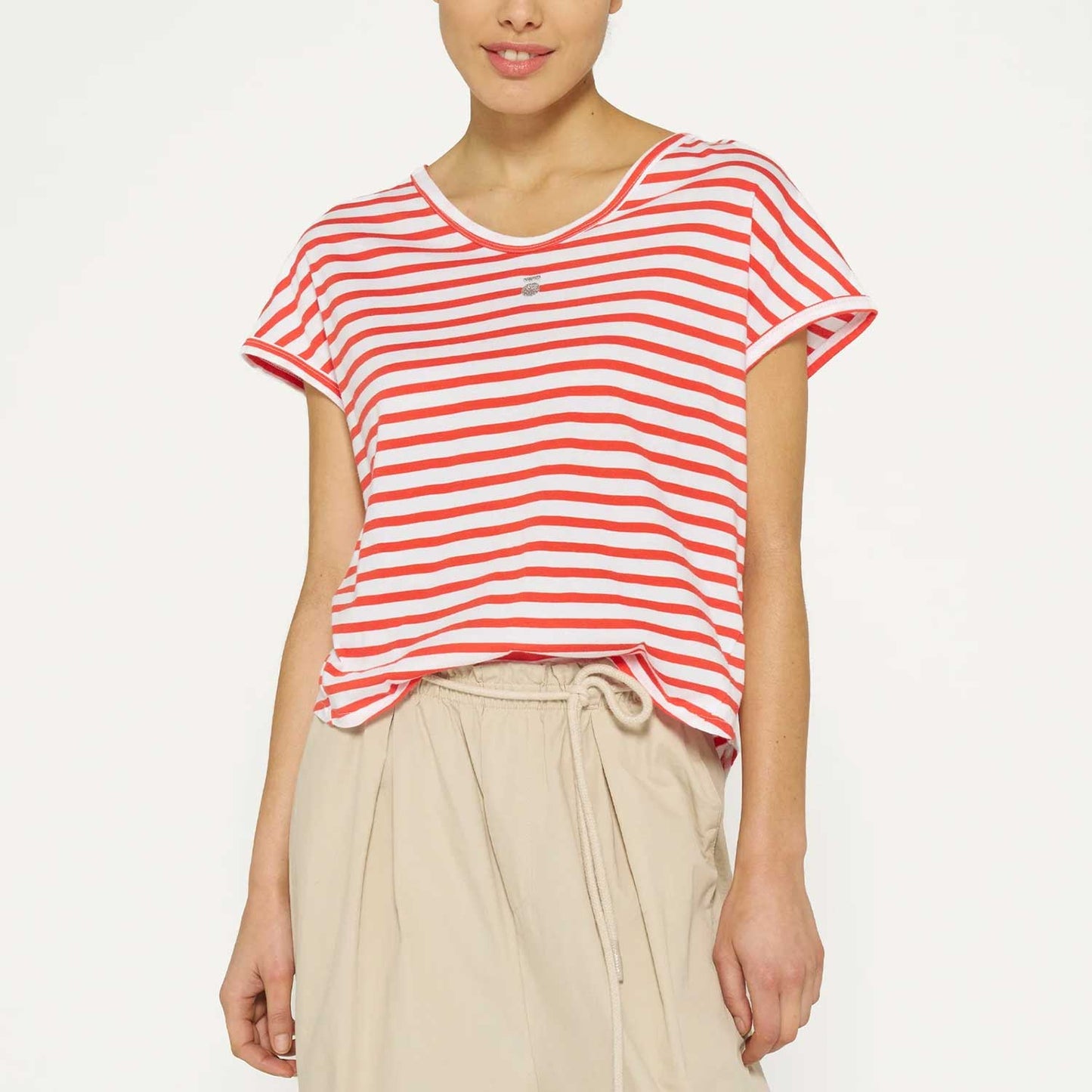 10 Days Damen Tee Stripes 20-753-4202 in Weiss Poppy Red