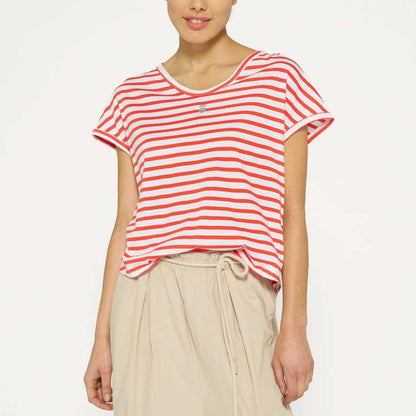 10 Days Damen Tee Stripes 20-753-4202 in Weiss Poppy Red