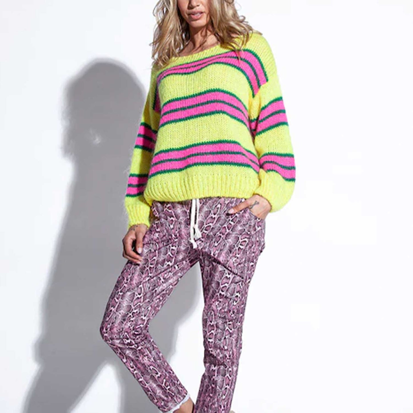 Like a Bee Damen Pullover Delia Stripe Neon 02LB00057 in 76 Mix