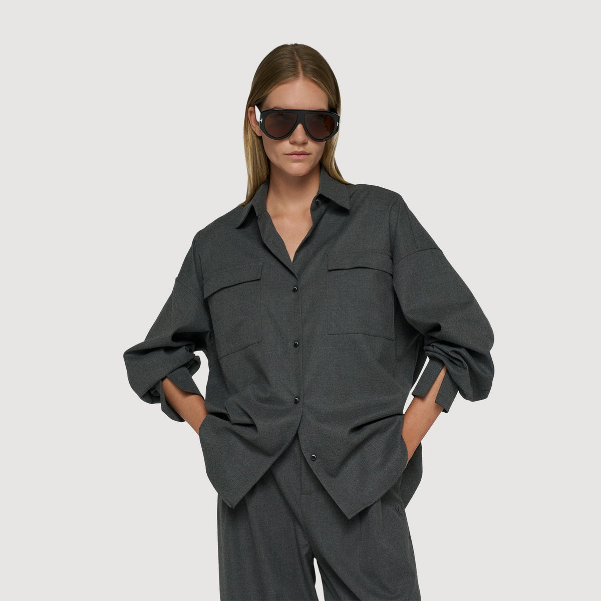 10DAYS Tie Blouse Damen Antra Melee mit Taillenzug und Brusttaschen 2