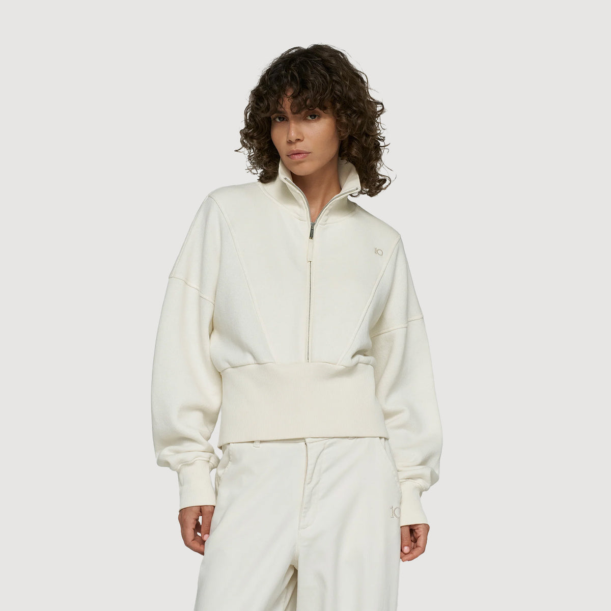 10DAYS Zip Sweater Damen Pearl mit hohem Kragen und Reißverschluss 2