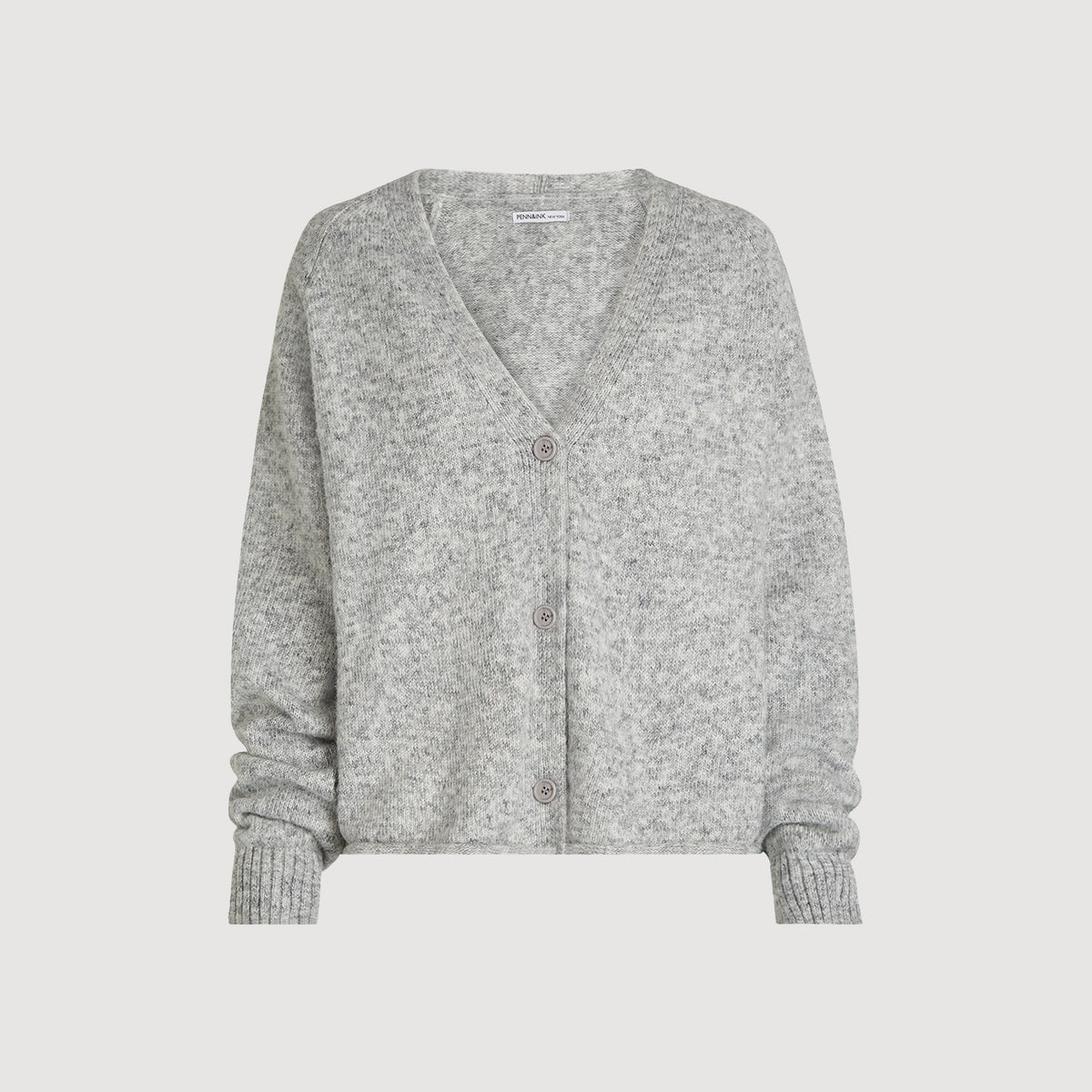 PENN&INK N.Y. Damen Cardigan W26C432LTD in Grey Melange mit V-Ausschnitt und Knopfleiste 2