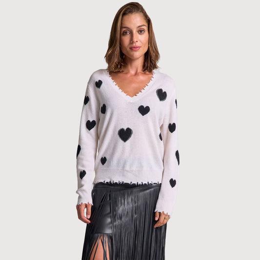 Princess Goes Hollywood Damen V-Pullover mit Herzmotiv 251-122106 offwhite