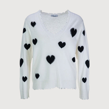 Princess Goes Hollywood Damen V-Pullover mit Herzmotiv 251-122106 offwhite