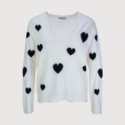 Princess Goes Hollywood Damen V-Pullover mit Herzmotiv 251-122106 offwhite